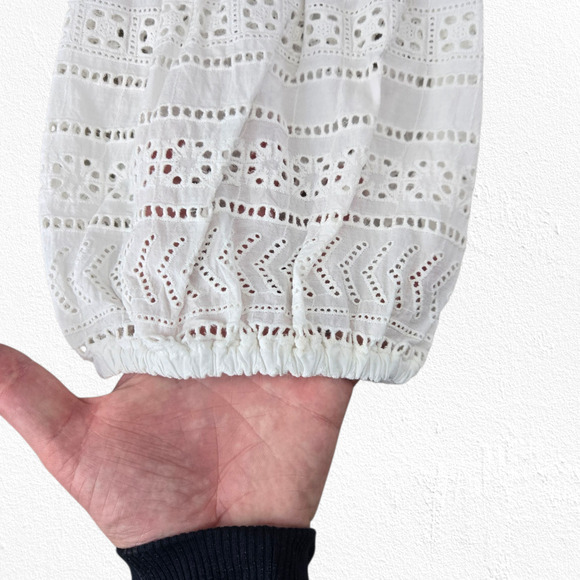 Anthropologie White Eyelet Button Front Puff Sleeve Boho Midi Dress Size 4 - Picture 5 of 15